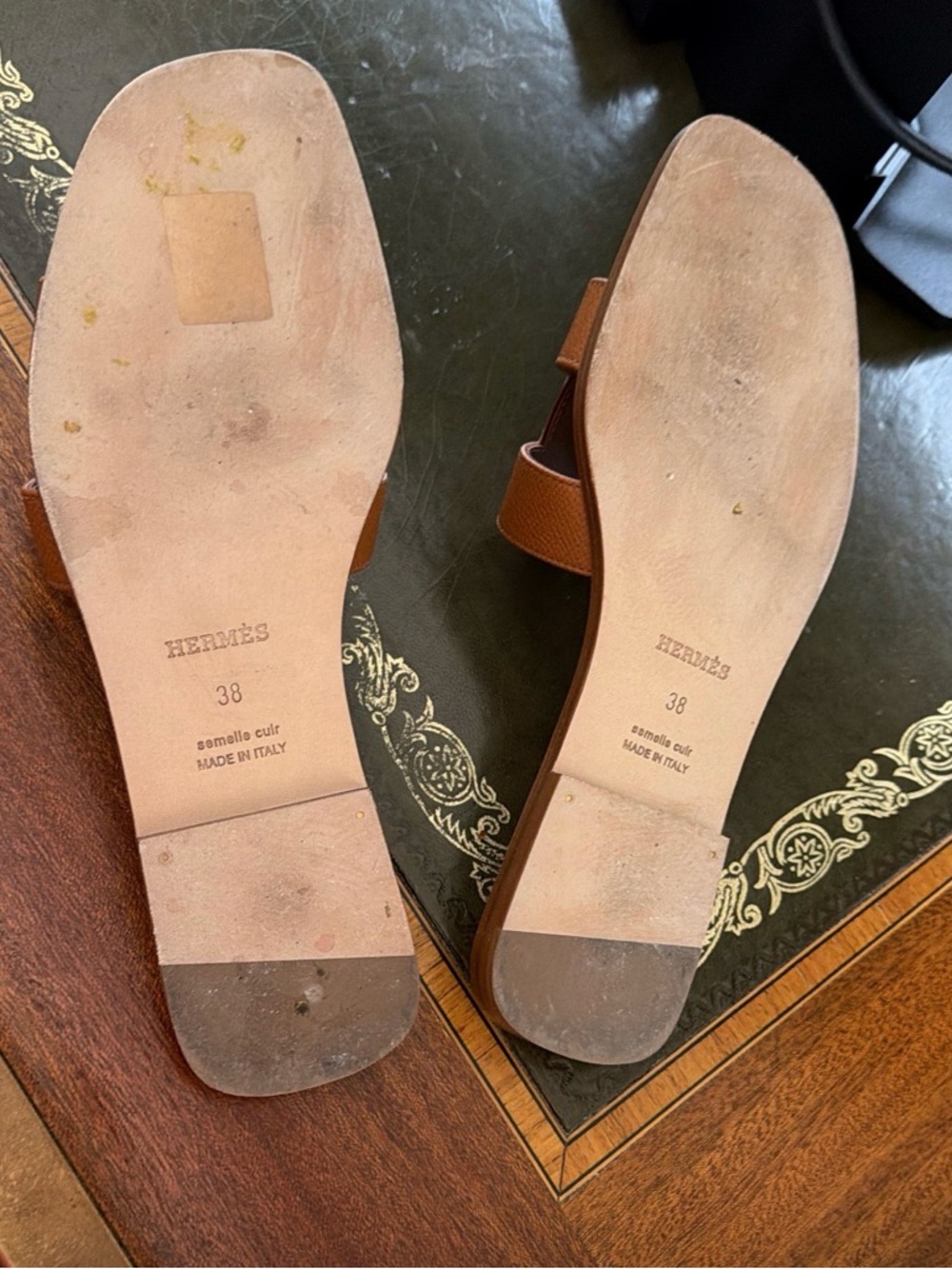 Hermes Brown Leather H-Strap Slide Sandals - Picture 2 of 2